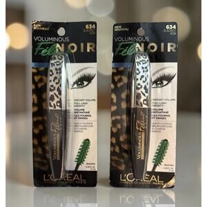 2 x L'OREAL Voluminous Feline Noir Waterproof Mascara 634 BLACKEST NOIR